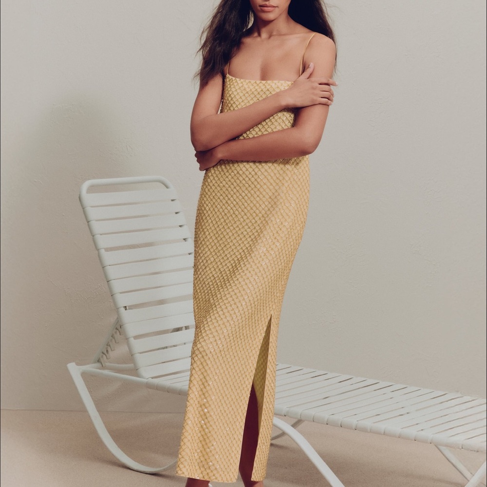 Veronica Beard Yellow Textured Maxi Dress